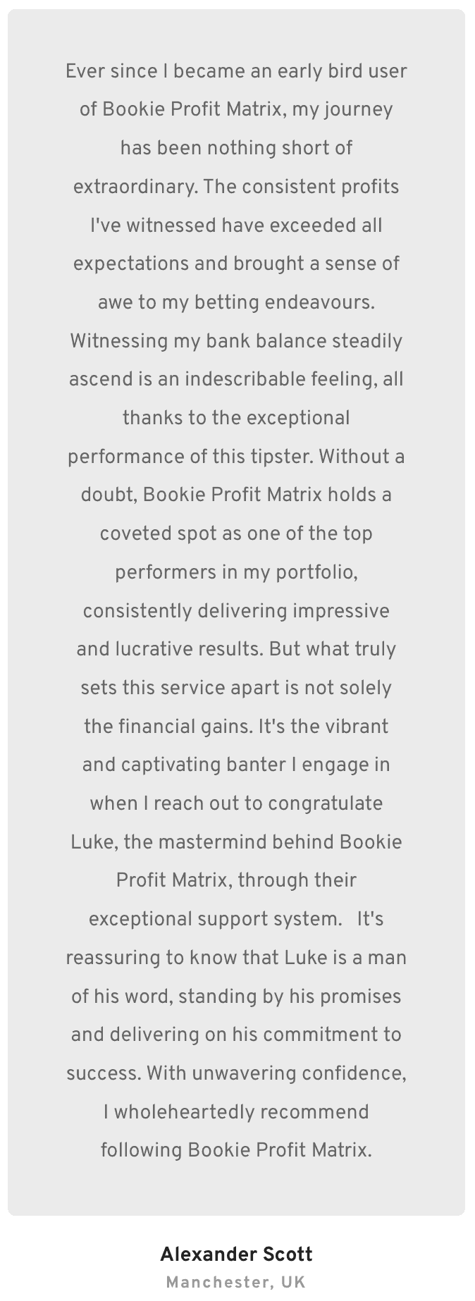 Bookie Profit Matrix testimonial mobile 3