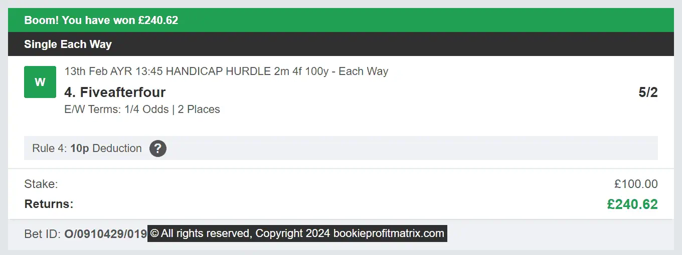 Bookie Profit Matrix - Winner 1 - 2024-02-13