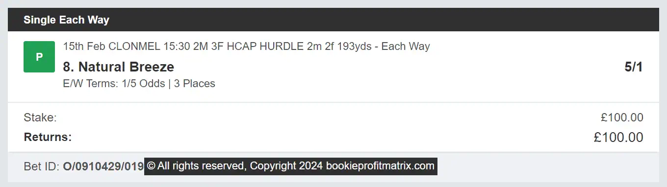 Bookie Profit Matrix - Winner 1 - 2024-02-15