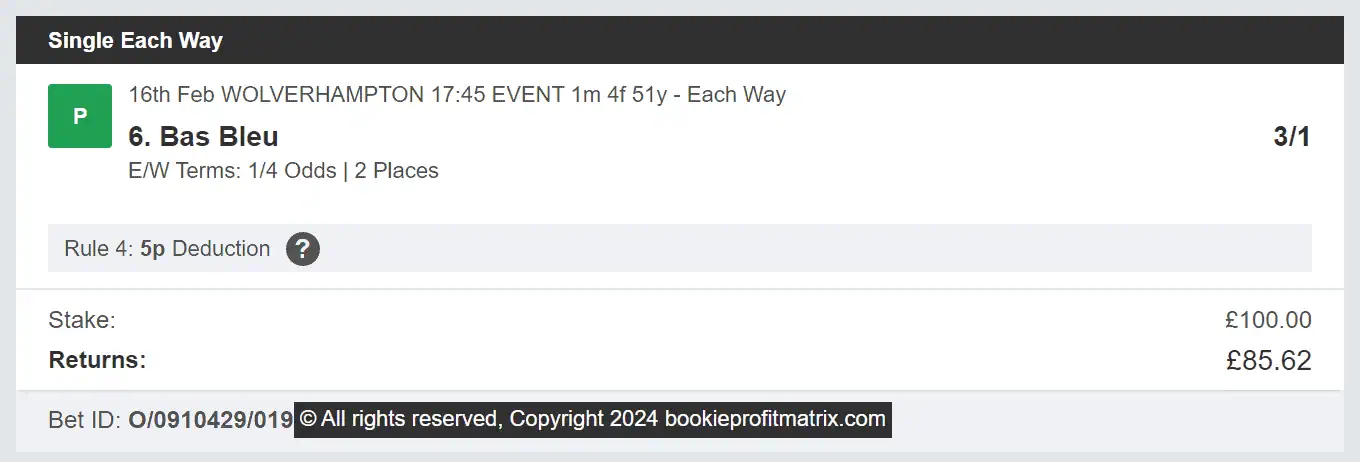 Bookie Profit Matrix - Winner 1 - 2024-02-16