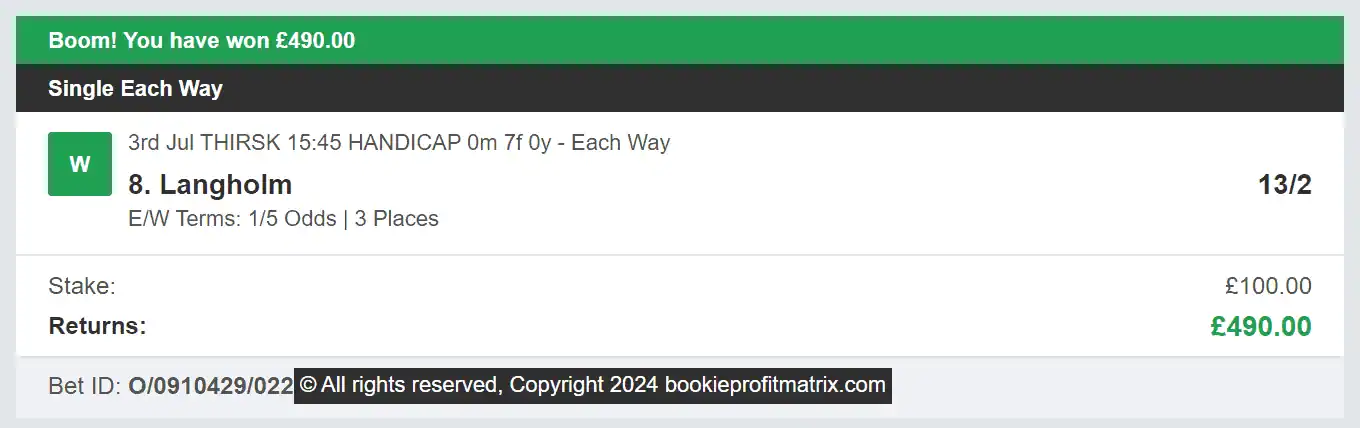 Bookie Profit Matrix - Winner 1 - 2024-07-03
