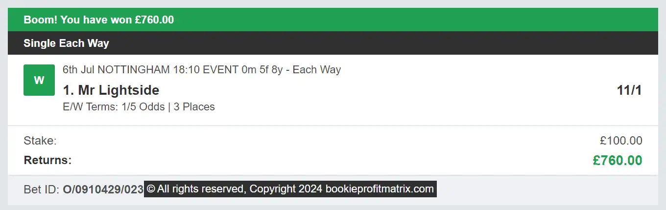 Bookie Profit Matrix - Winner 1 - 2024-07-06