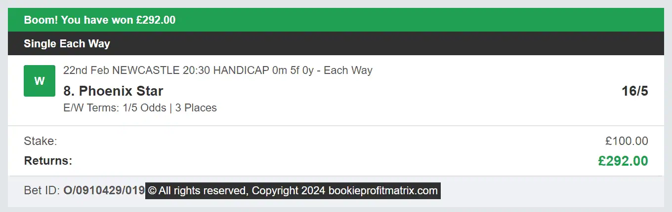 Bookie Profit Matrix - Winner 2 - 2024-02-22